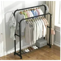 Suport metalic dublu de umerase pentru haine spatiu incaltaminte Negru 96 x 45 x 150 cm