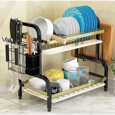 Scurgator vase bucatarie etajat cu 2 niveluri pentru organizare eficienta BS