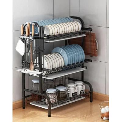 Scurgator vase bucatarie etajat cu 3 niveluri pentru organizare eficienta BS