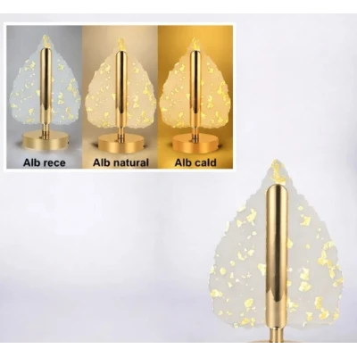 Lampa decorativa in forma de BRAD LED 3 culori Touch dimabil Reincarcabila USB Baza aurie eleganta