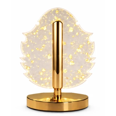 Lampa decorativa in forma de FRUNZA LED 3 culori Touch dimabil Reincarcabila USB Baza aurie eleganta
