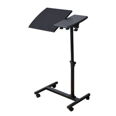 Masa pentru laptop cu roti neagra reglarea inaltimii unghiului blatului mesei inaltime maxima 80 cm