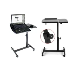 Masa pentru laptop cu roti neagra reglarea inaltimii unghiului blatului mesei inaltime maxima 80 cm