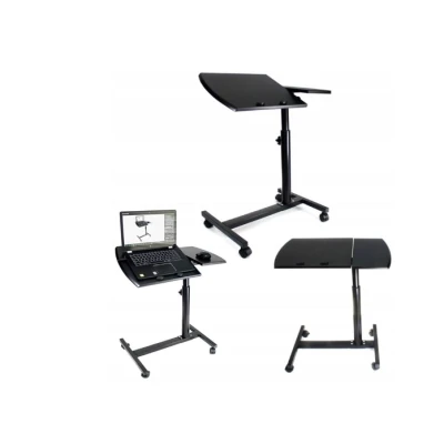 Masa pentru laptop cu roti neagra reglarea inaltimii unghiului blatului mesei inaltime maxima 80 cm