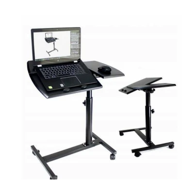Masa pentru laptop cu roti neagra reglarea inaltimii unghiului blatului mesei inaltime maxima 80 cm