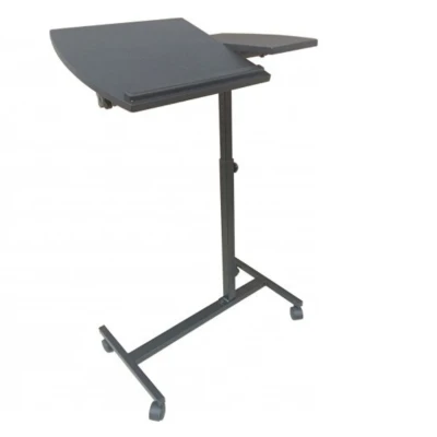 Masa pentru laptop cu roti neagra reglarea inaltimii unghiului blatului mesei inaltime maxima 80 cm