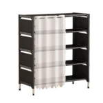 Organizator pantofi 5 rafturi suport metalic cu perdea negru 58x26x78cm