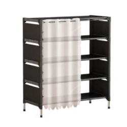 Organizator pantofi 5 rafturi suport metalic cu perdea negru 58x26x78cm
