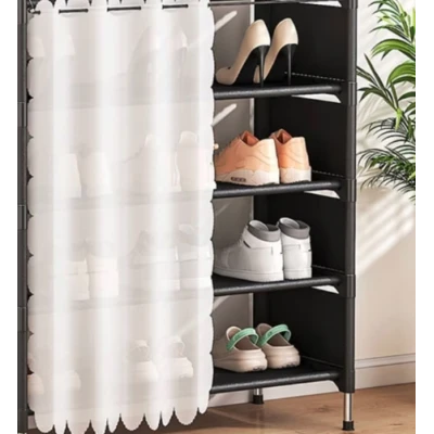 Organizator pantofi 5 rafturi suport metalic cu perdea negru 58x26x78cm