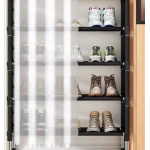 Organizator pantofi 5 rafturi suport metalic cu perdea negru 58x26x78cm
