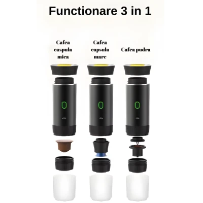 Espressor masina de cafea portabila 3 in 1 cu functie de autoincalzire capsule de espresso incalzite cafea macinata