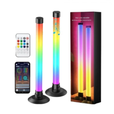 Set 2 lampi LED smart RGB cu lumina ambientala sincronizare muzicala WiFi Mutiple Moduri Aplicatie Pentru Filme Gaming Negru