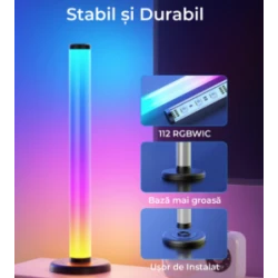 Set 2 lampi LED smart RGB cu lumina ambientala sincronizare muzicala WiFi Mutiple Moduri Aplicatie Pentru Filme Gaming Negru