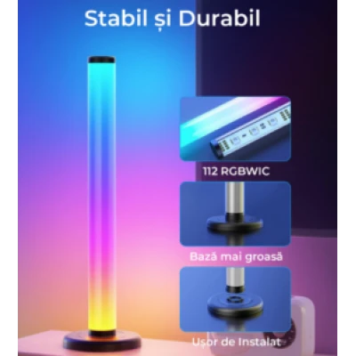 Set 2 lampi LED smart RGB cu lumina ambientala sincronizare muzicala WiFi Mutiple Moduri Aplicatie Pentru Filme Gaming Negru