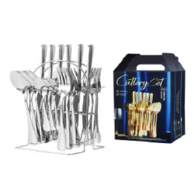 Set 24 piese tacamuri ARGINTII cu suport otel inoxidabil AH