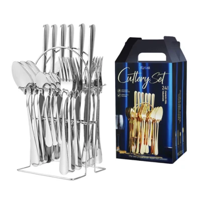 Set 24 piese tacamuri ARGINTII cu suport otel inoxidabil AH