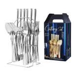 Set 24 piese tacamuri ARGINTII cu suport otel inoxidabil AH