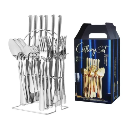 Set 24 piese tacamuri ARGINTII cu suport otel inoxidabil AH