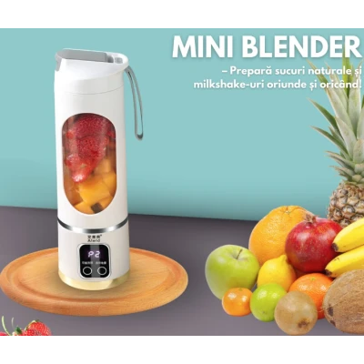 Blender portabil 450ml USB 12 lame inox 50W cu 18000 rpm afisaj LED