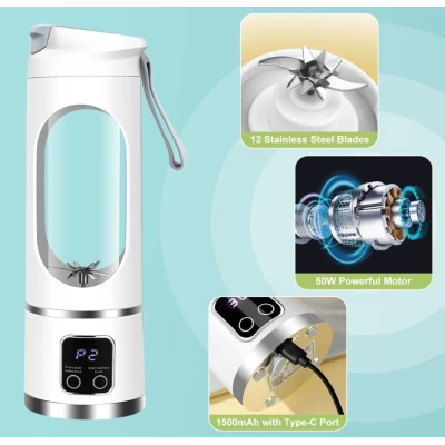 Blender portabil 450ml USB 12 lame inox 50W cu 18000 rpm afisaj LED