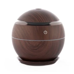 Umidificator ultrasonic si difuzor uleiuri esentiale 200 ml ROTUND Lumini LED USB Maro inchis