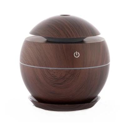 Umidificator ultrasonic si difuzor uleiuri esentiale 200 ml ROTUND Lumini LED USB Maro inchis