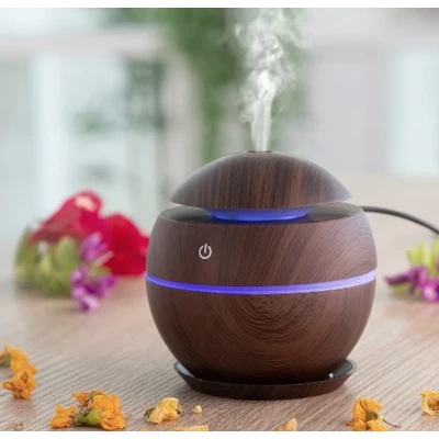 Umidificator ultrasonic si difuzor uleiuri esentiale 200 ml ROTUND Lumini LED USB Maro inchis