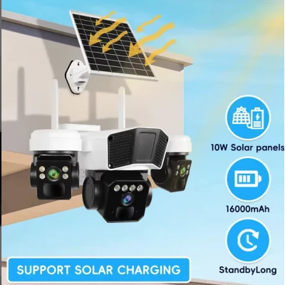 Camera de supraveghere exterior 4G tip 3 in 1 cu panou solar 3 lentile