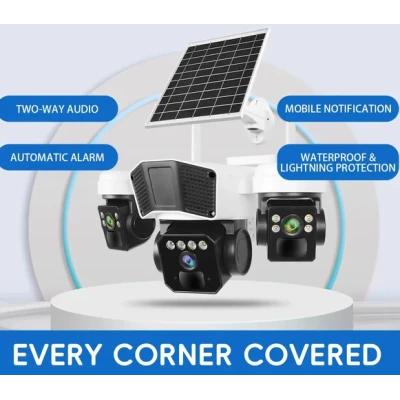 Camera de supraveghere exterior 4G tip 3 in 1 cu panou solar 3 lentile