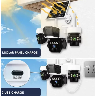 Camera de supraveghere exterior 4G tip 3 in 1 cu panou solar 3 lentile