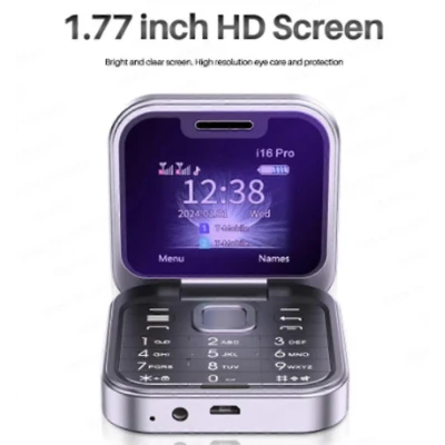 Mini telefon mobil pliabil cu clapa radio FM lista neagra vocala apelare rapida cu vibratii 2 cartele SIM ecran mic