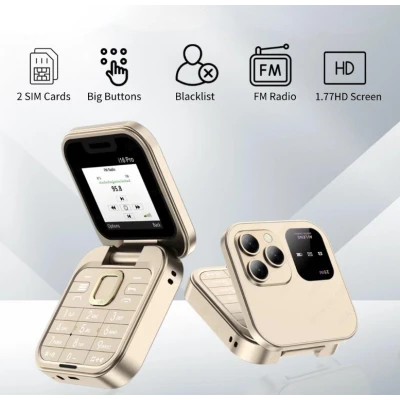 Mini telefon mobil pliabil cu clapa radio FM lista neagra vocala apelare rapida cu vibratii 2 cartele SIM ecran mic
