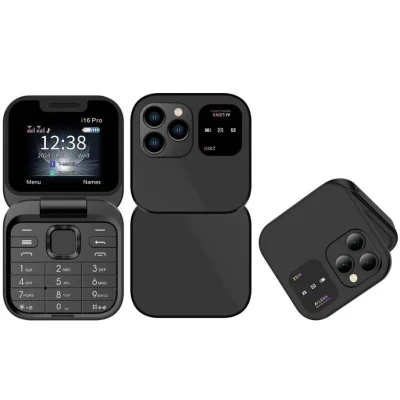 Mini telefon mobil pliabil cu clapa radio FM lista neagra vocala apelare rapida cu vibratii 2 cartele SIM ecran mic