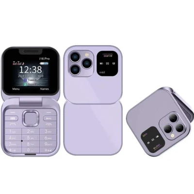 Mini telefon mobil pliabil cu clapa radio FM lista neagra vocala apelare rapida cu vibratii 2 cartele SIM ecran mic
