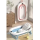 Cadita pliabila pentru bebelusi cu termometru digital dop de scurgere picioare anti alunecare ROZ