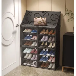 Dulap Modular pentru Pantofi cu Usi Transparente Impermeabil NEGRU