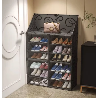 Dulap Modular pentru Pantofi cu Usi Transparente Impermeabil NEGRU