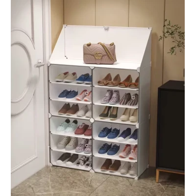 Dulap Modular pentru Pantofi cu Usi Transparente Impermeabil NEGRU