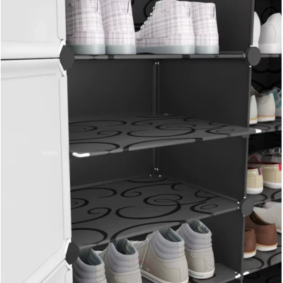 Dulap Modular pentru Pantofi cu Usi Transparente Impermeabil NEGRU