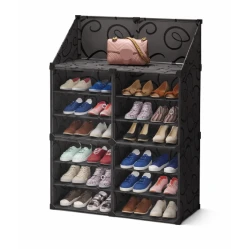 Dulap Modular pentru Pantofi cu Usi Transparente Impermeabil NEGRU