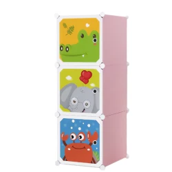 Dulap modular cu desene 3 compartimente colorat pentru camera copiilor
