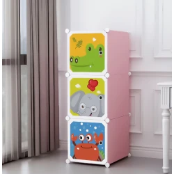 Dulap modular cu desene 3 compartimente colorat pentru camera copiilor