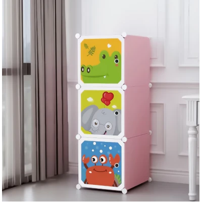 Dulap modular cu desene 3 compartimente colorat pentru camera copiilor