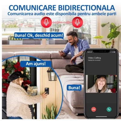 Sonerie wireless cu camera video rezolutie video HD 720p vedere nocturna microfon bidirectional control prin aplicatie distanta 50M