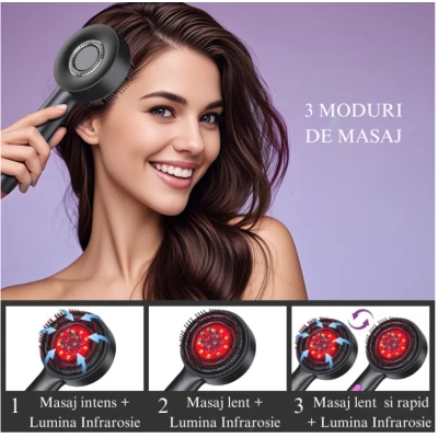 Perie pentru par cu tehnologie avansata BrushPro X6 aplicator de ser pentru scalp vibratii Infrarosu