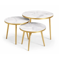 Masa de cafea 3 in 1 tip nesting cu blat ceramic si cadru din otel