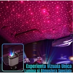 Incarcator auto 4 in 1 fast charge 2 cabluri retractabile Lightning si Type C iluminare RGB proiectie stelara