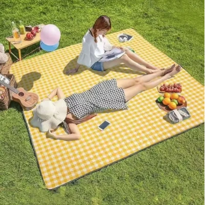 Patura de picnic dimensiune 100x150cm culoare GALBEN cu carouri