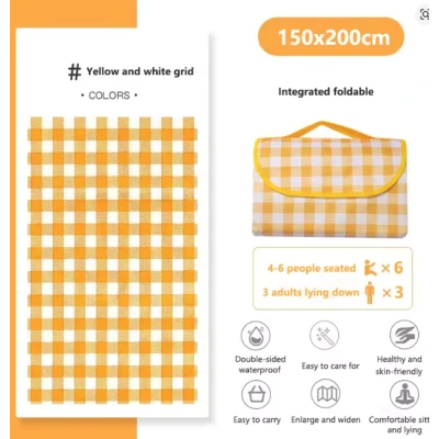 Patura de picnic dimensiune 100x150cm culoare GALBEN cu carouri