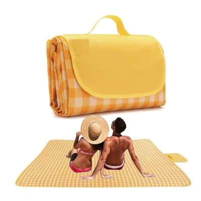 Patura de picnic dimensiune 100x150cm culoare GALBEN cu carouri